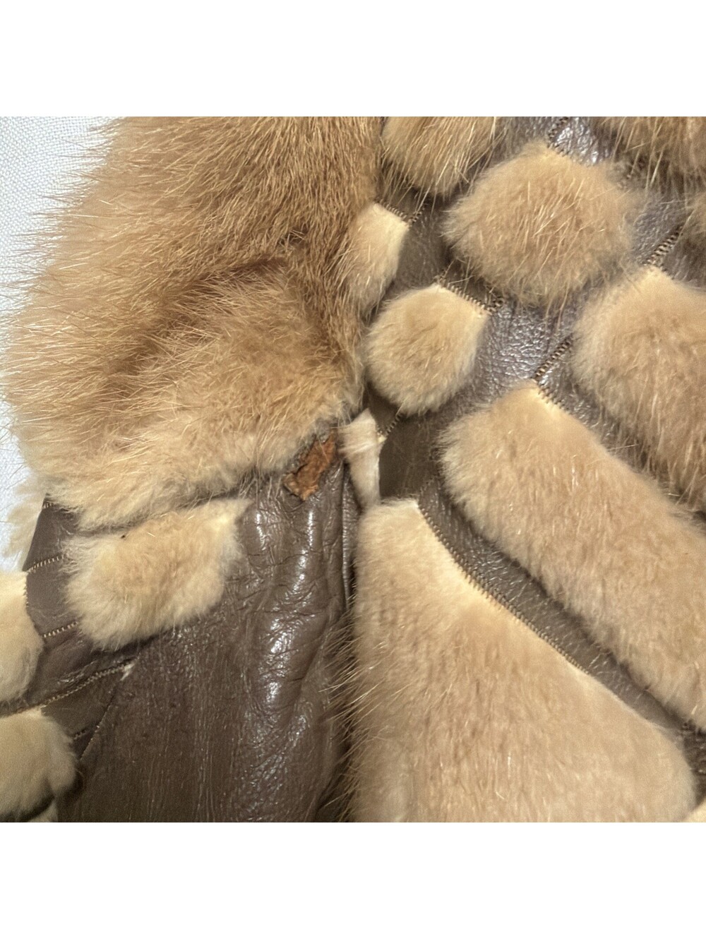 Womens Mink and Leather Tan Fur Open Front Coat - Picture 6 of 8
